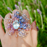 Nina Zhou Jewelry Floating Constellation 55ctw Sapphire, Aquamarine & Diamond Convertible Brooch-Ring in 14k gold (One Of A Kind)