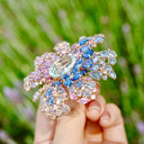 Nina Zhou Jewelry Floating Constellation 55ctw Sapphire, Aquamarine & Diamond Convertible Brooch-Ring in 14k gold (One Of A Kind)