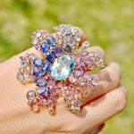Nina Zhou Jewelry Floating Constellation 55ctw Sapphire, Aquamarine & Diamond Convertible Brooch-Ring in 14k gold (One Of A Kind)