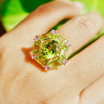 Nina Zhou Natural Margaret 7.20ctw Peridot & Pink Sapphire Cocktail Ring in 14k gold 