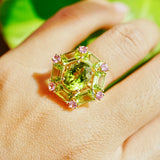 Nina Zhou Natural Margaret 7.20ctw Peridot & Pink Sapphire Cocktail Ring in 14k gold 