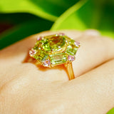 Nina Zhou Natural Margaret 7.20ctw Peridot & Pink Sapphire Cocktail Ring in 14k gold 