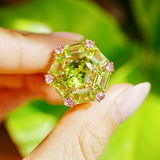 Nina Zhou Natural Margaret 7.20ctw Peridot & Pink Sapphire Cocktail Ring in 14k gold 