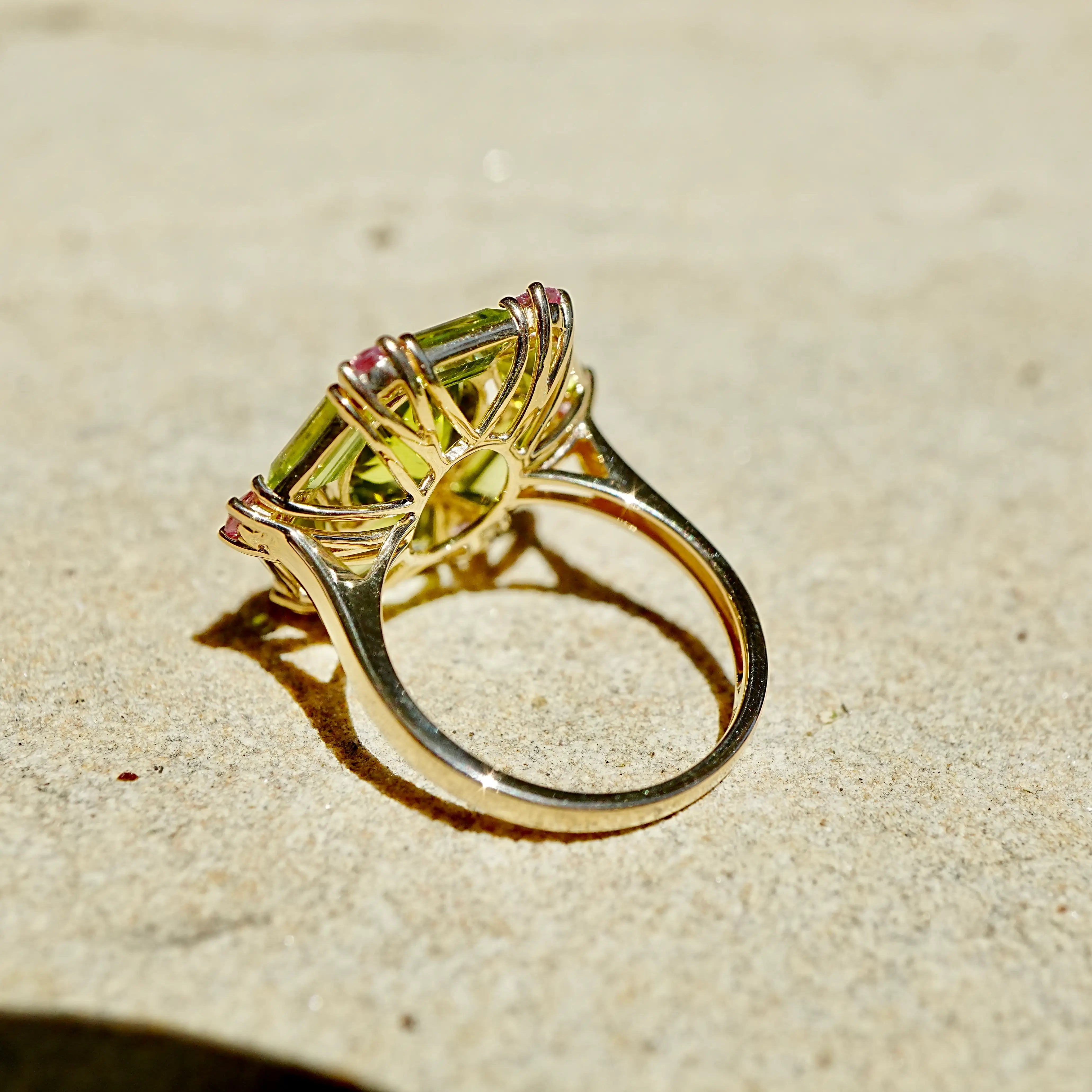 Nina Zhou Natural Margaret 7.20ctw Peridot & Pink Sapphire Cocktail Ring in 14k gold 