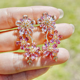 nina zhou Island Blossoms natural Pink Morganite, Sapphrie, Tourmaline & Diamond Drop Earrings in 14k gold