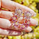nina zhou Island Blossoms natural Pink Morganite, Sapphrie, Tourmaline & Diamond Drop Earrings in 14k gold
