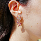 nina zhou Island Blossoms natural Pink Morganite, Sapphrie, Tourmaline & Diamond Drop Earrings in 14k gold