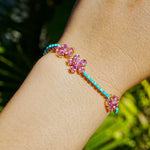 Blossom Natural Pink Sapphire & sleeping beauty Turquoise Diamond Bracelet in 14k yellow gold