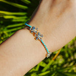 Blossom Natural Aquamarine  & sleeping beauty Turquoise Diamond Bracelet in 14k yellow gold