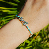 Blossom Natural Aquamarine  & sleeping beauty Turquoise Diamond Bracelet in 14k yellow gold