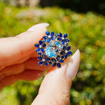 14k yellow gold natural Aquamarine Sapphire Diamond Blossom Cocktail Ring