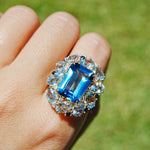 14k yellow gold Margeret London Blue Topaz Aquamarine Sapphire Cocktail Ring