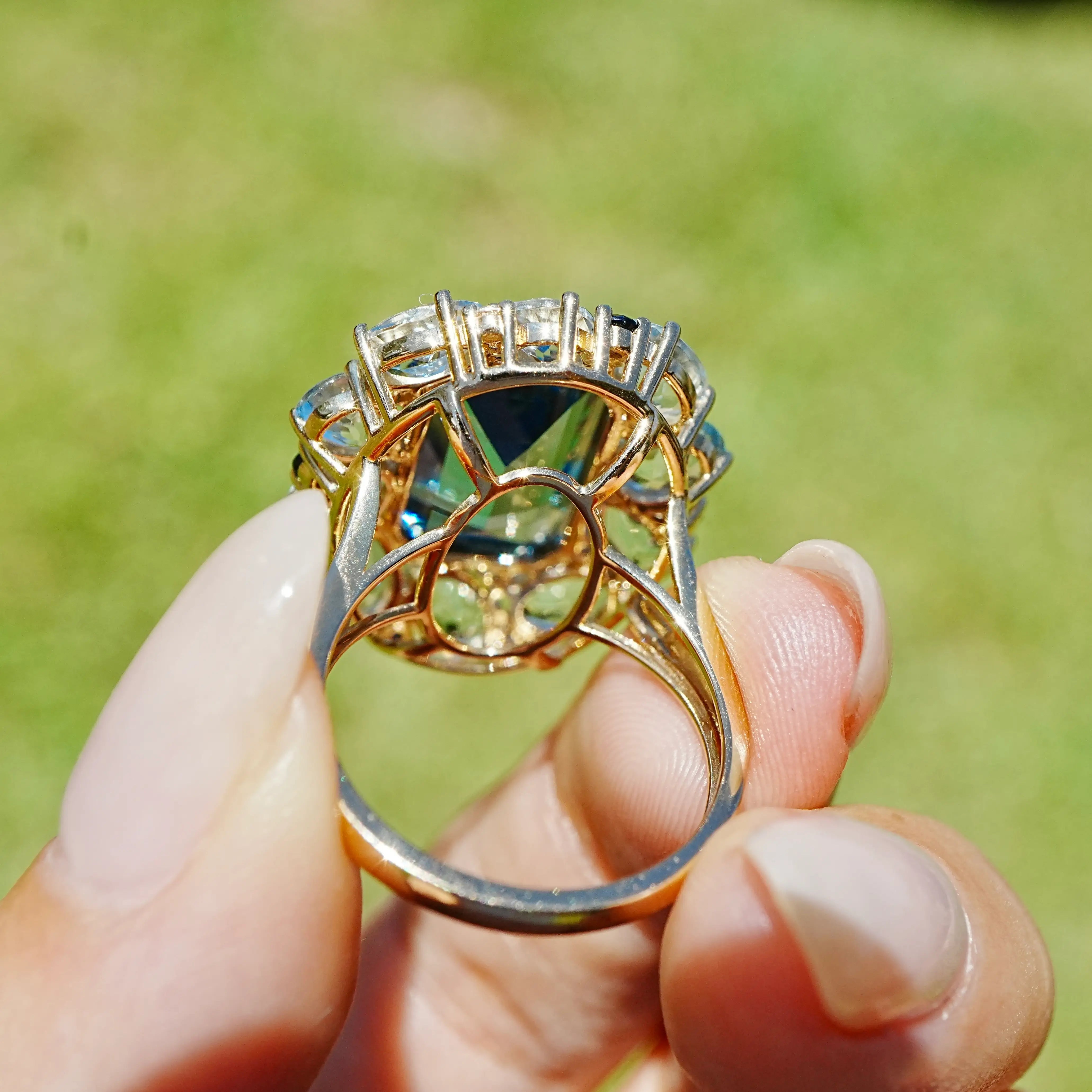 14k yellow gold Margeret London Blue Topaz Aquamarine Sapphire Cocktail Ring