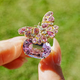 14k yellow gold  Nina Zhou x Kai Butterfly on Rock 13.89 ctw Natural Kunzite, Pink Sapphire & Diamond Ring (One-of-a-Kind)