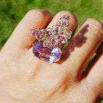 14k yellow gold  Nina Zhou x Kai Butterfly on Rock 13.89 ctw Natural Kunzite, Pink Sapphire & Diamond Ring (One-of-a-Kind)