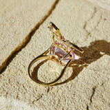 14k yellow gold  Nina Zhou x Kai Butterfly on Rock 13.89 ctw Natural Kunzite, Pink Sapphire & Diamond Ring (One-of-a-Kind)