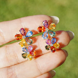 14k yellow gold Nina Zhou x Kai Double Blossom 7.04 ctw Natural Rainbow Sapphire & Diamond Drop Earrings (One-of-a-Kind)