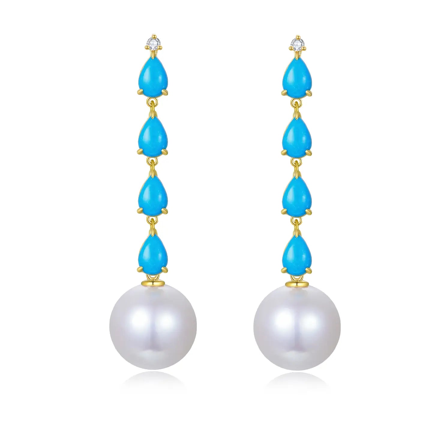 Rythm Turquoise Diamond and Pearl Drop Earrings 18 yellow gold 