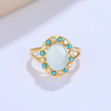 Aquamarine Turquoise Diamond Vintage-Style Cocktail Ring