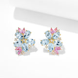 Aquamarine Pink Sapphire Diamond Blossom Earrings