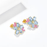 Aquamarine Pink Sapphire Diamond Blossom Earrings