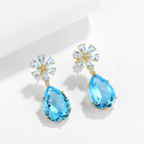 Aquamarine Diamond Blossom Topaz Drop Earrings