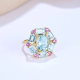 Margeret Aquamarine Pink Sapphire Cocktail Ring