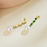 Rhythm Natural Jadeite Diamond and Pearl Drop Earrings 14k yellow gold