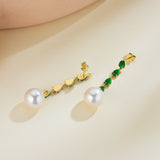 Rhythm Natural Jadeite Diamond and Pearl Drop Earrings 14k yellow gold