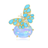 Nina Zhou Jewelry One Of A Kind - Natural Turquoise Diamond Butterfly on Opal Ring in 14k yellow gold