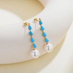Rythm Turquoise Diamond and Pearl Drop Earrings 18k yellow gold 