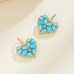 Fantasy Heart Natural Turquoise Diamond Drop Earrings 14k Yellow gold