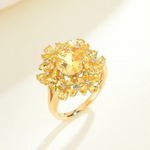 Natural Yellow Sapphire Citrine Diamond Blossom Cocktail Ring 14k yellow gold