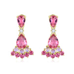 Natural Pink Tourmaline Moonstone Diamond Drop Earrings 14k yellow gold
