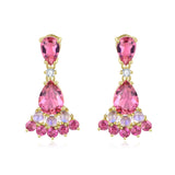 Natural Pink Tourmaline Moonstone Diamond Drop Earrings 14k yellow gold