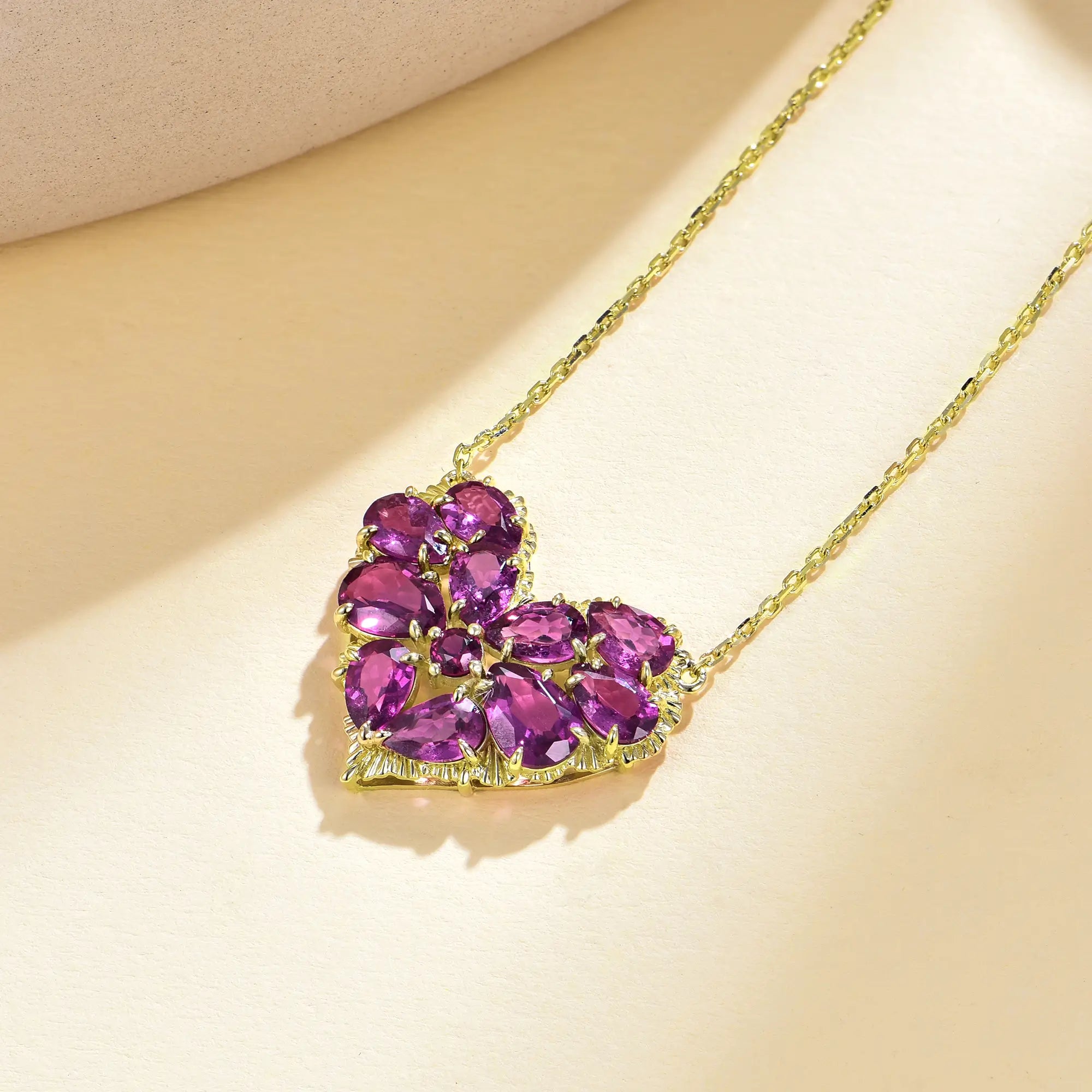 Fantasy Natural 6.5ctw Rhodolite Heart Pendant Necklace in 14k gold