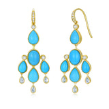 Natural Turquoise Aquamarine Diamond Chandelier Drop Earrings 14k yellow gold
