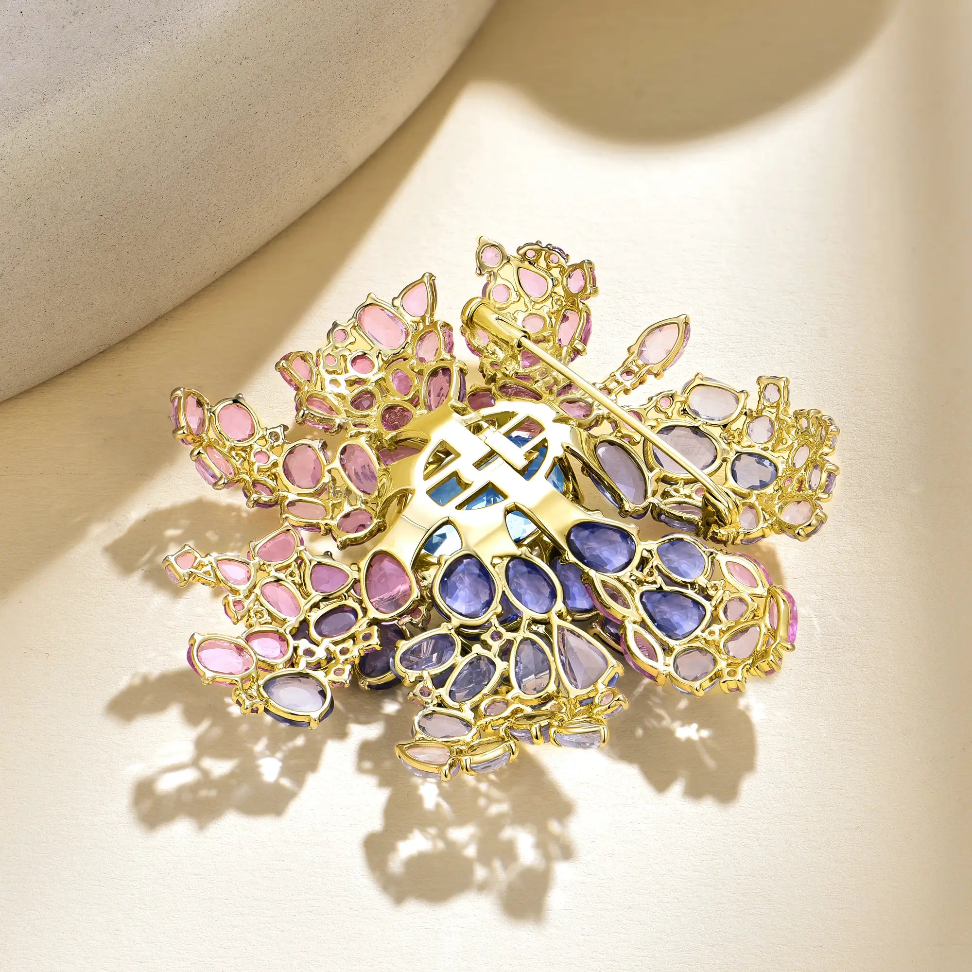 Nina Zhou Jewelry Floating Constellation 55ctw Sapphire, Aquamarine & Diamond Convertible Brooch-Ring in 14k gold (One Of A Kind)