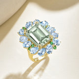 Nina Zhou Natural Margaret Prasiolite Aquamarine Tsavorite Cocktail Ring in 14k gold