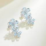 sky blue aquamarine flower blossom drop earrings in 14k white gold