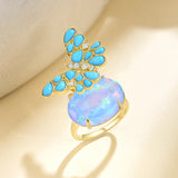 Nina Zhou Jewelry One Of A Kind - Natural Turquoise Diamond Butterfly on Opal Ring in 14k yellow gold