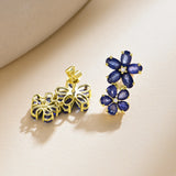 Nina Zhou Natural Royal Blue Sapphire Diamond Double Blossom Drop Earrings in 14k Gold