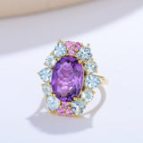 Margeret Amethyst Aquamarine Pink Sapphire Cocktail Ring