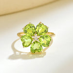 Natural Peridot Diamond Cherry Blossom Cocktail Ring 14k yellow gold
