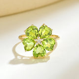 Natural Peridot Diamond Cherry Blossom Cocktail Ring 14k yellow gold
