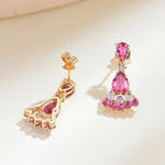 Natural Pink Tourmaline Moonstone Diamond Drop Earrings 14k yellow gold