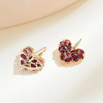 Fantasy Natural Heart Rhodolite Diamond Drop Earrings 14k yellow gold 