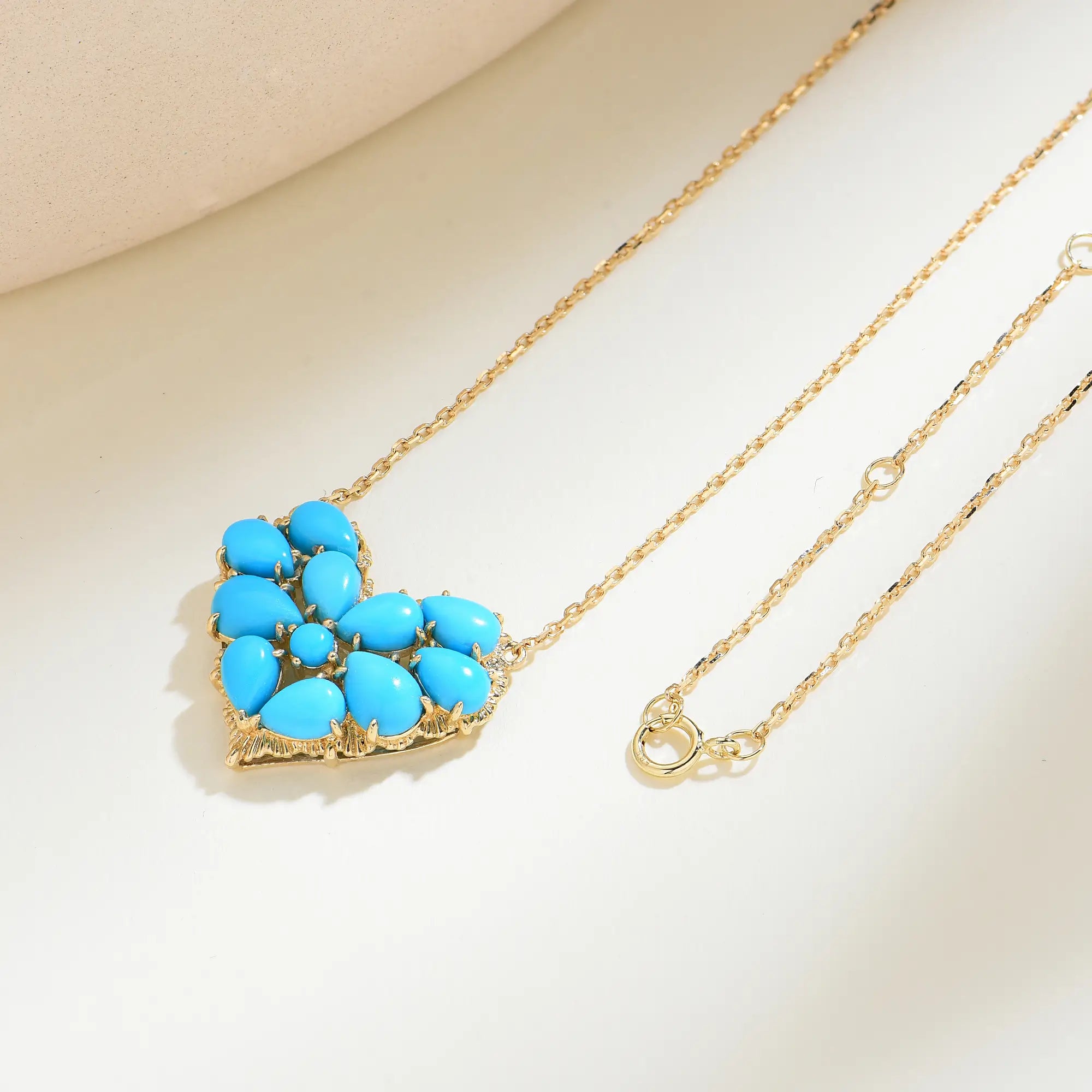 Fantasy Natural Turquoise Heart Pendant Necklace 14k yellow gold