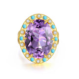 Amethyst Turquoise Diamond Vintage-Style Cocktail Ring