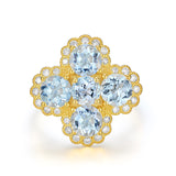 Aquamarine Diamond Vintage-Style Clover Cocktail Ring